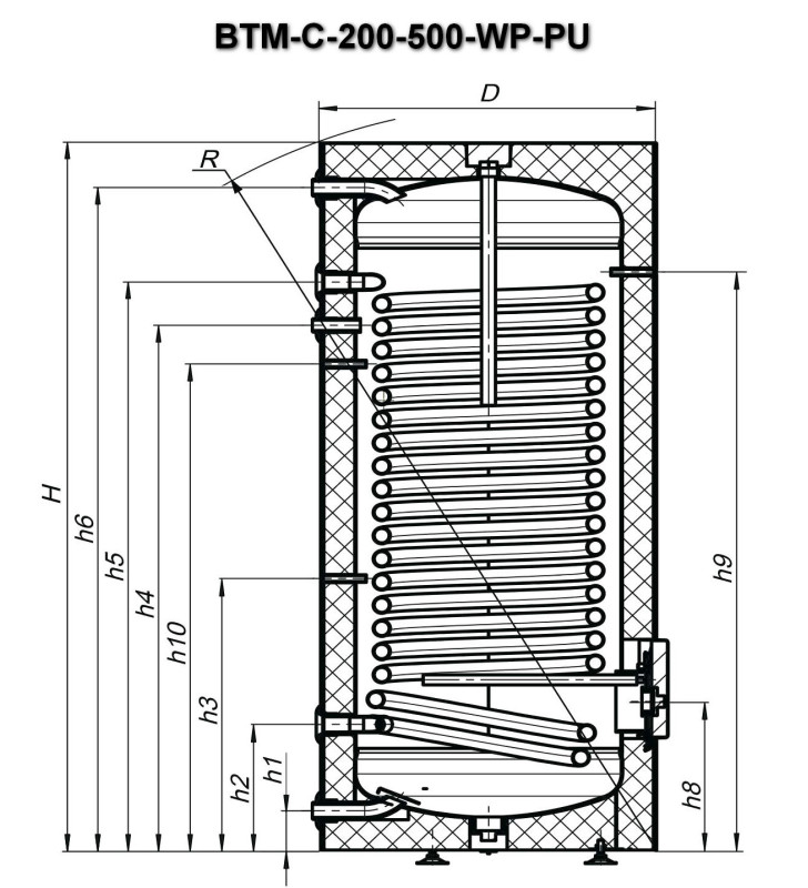 Бойлер для теплового насоса BTM-C-300 чертеж Бойлер для теплового насоса BTM-C-300 чертеж