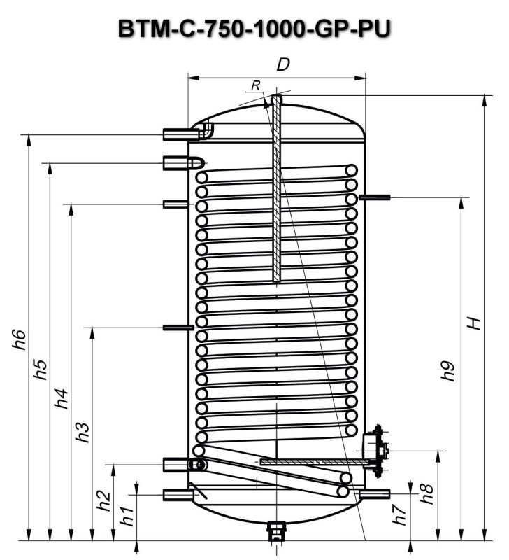 Бойлер для теплового насоса BTM-C-750-GP-PU чертеж Бойлер для теплового насоса BTM-C-750-GP-PU чертеж