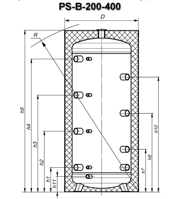 Буферная емкость для теплового насоса KHT PS-B-00-300-GP-PU чертеж