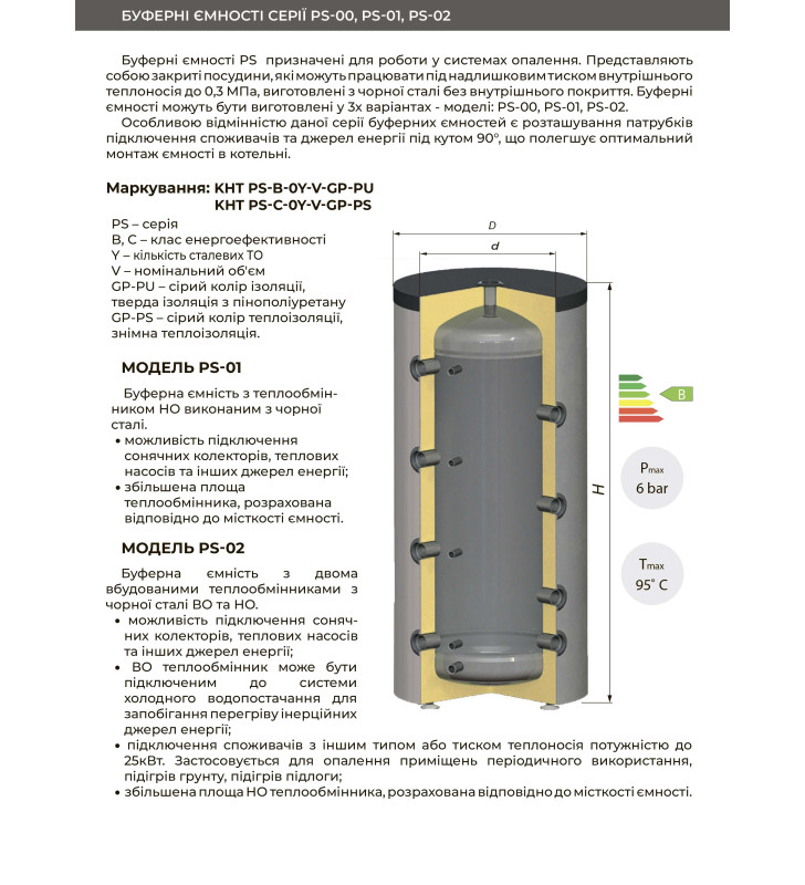 Буферная емкость для теплового насоса KHT PS-B-00-300-GP-PU описание