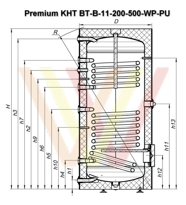 Бойлер с двумя теплообменниками premium bt-b-11-400-wp-pu чертеж