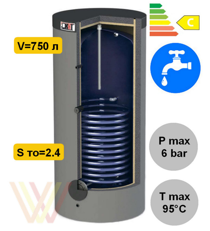 Бойлер с одним теплообменником BT-С-01-750-GP-PU