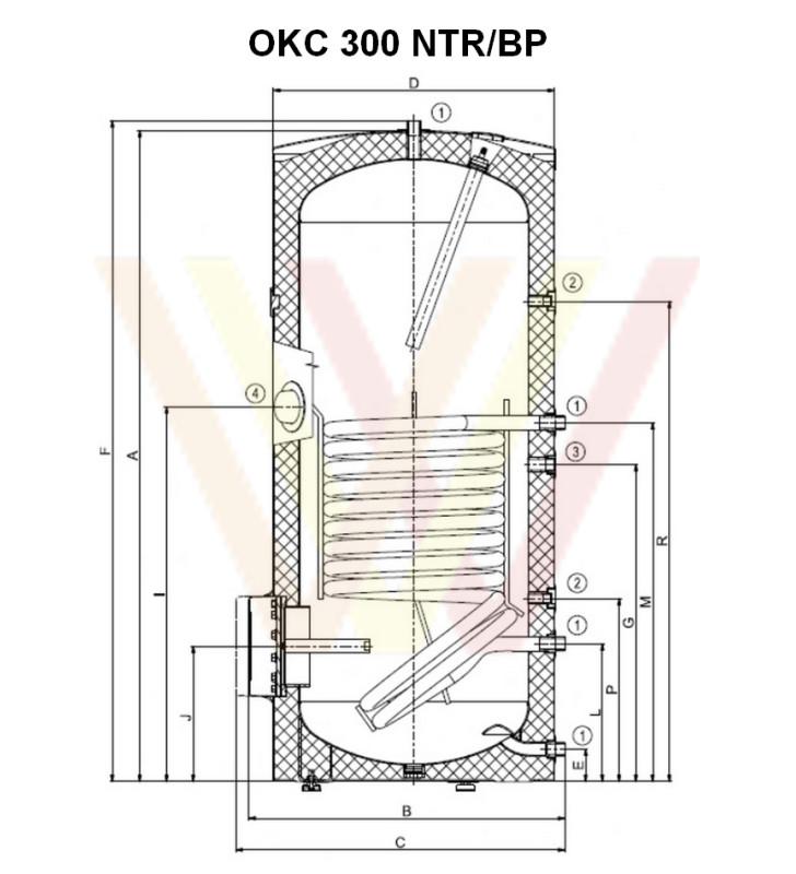 бойлер косвенного нагрева drazice-okc-300-ntr-bp чертеж