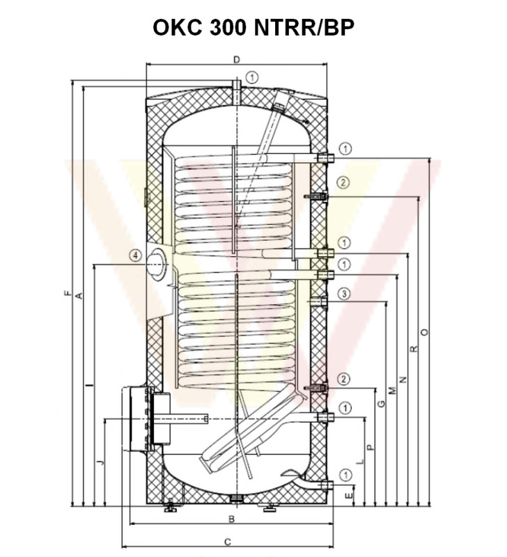 бойлер с двумя теплообменниками drazice-okc-300-ntrr-bp чертеж