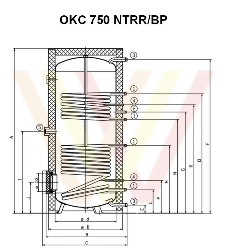 бойлер с двумя теплообменниками drazice-okc-750-ntrr-bp чертеж