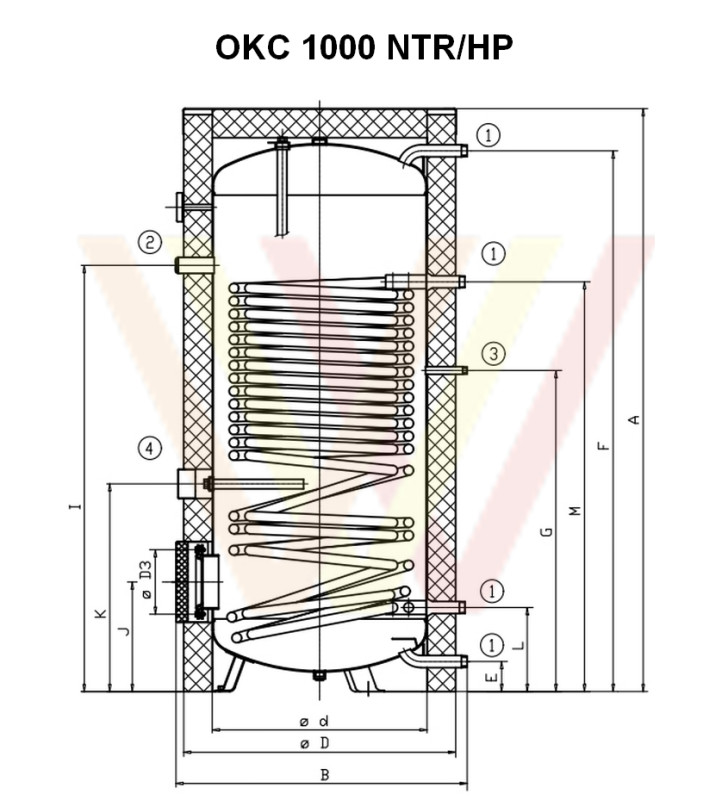 Бойлер для теплового насоса Drazice OKC 1000 NTR/HP чертеж