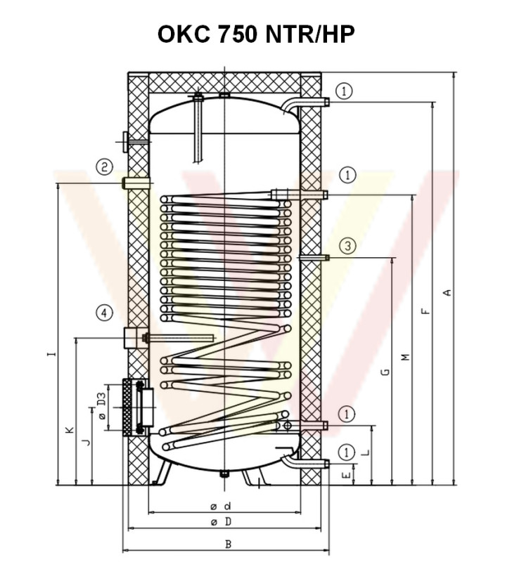 Бойлер для теплового насоса Drazice OKC 750 NTR/HP чертеж