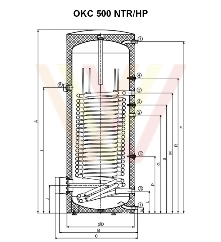 Бойлер для теплового насоса Drazice OKC 500 NTR/HP чертеж