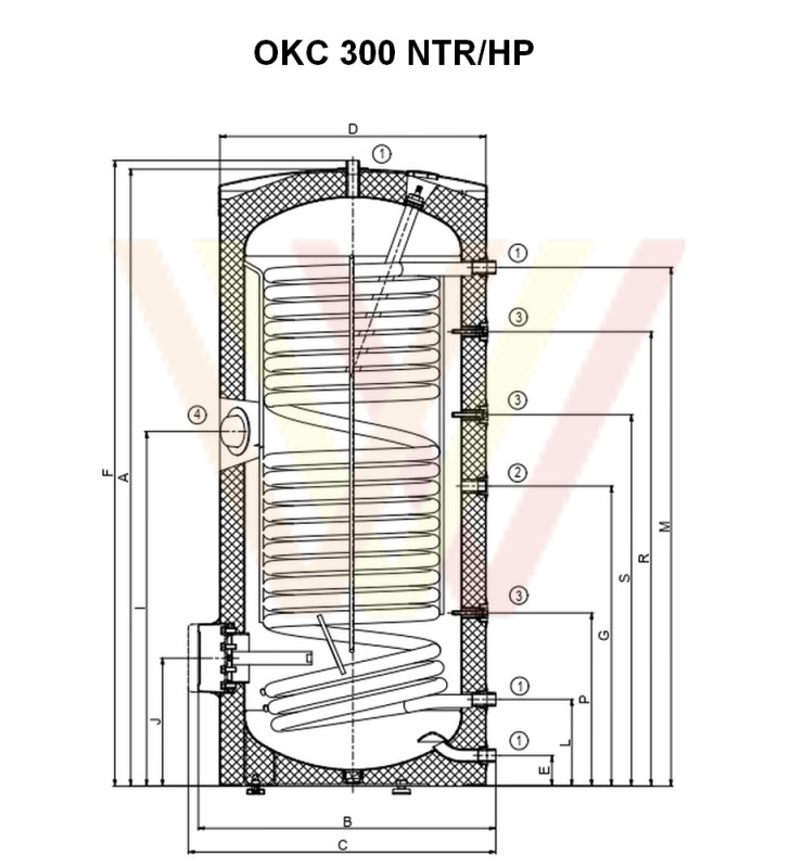 Бойлер для теплового насоса Drazice OKC 300 NTR/HP чертеж