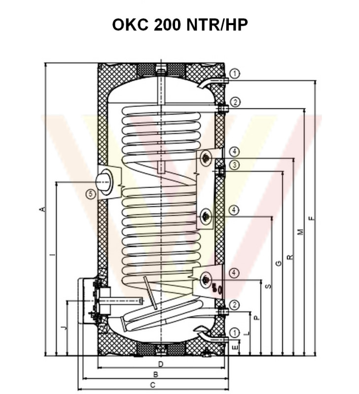 Бойлер для теплового насоса Drazice OKC 200 NTR/HP чертеж